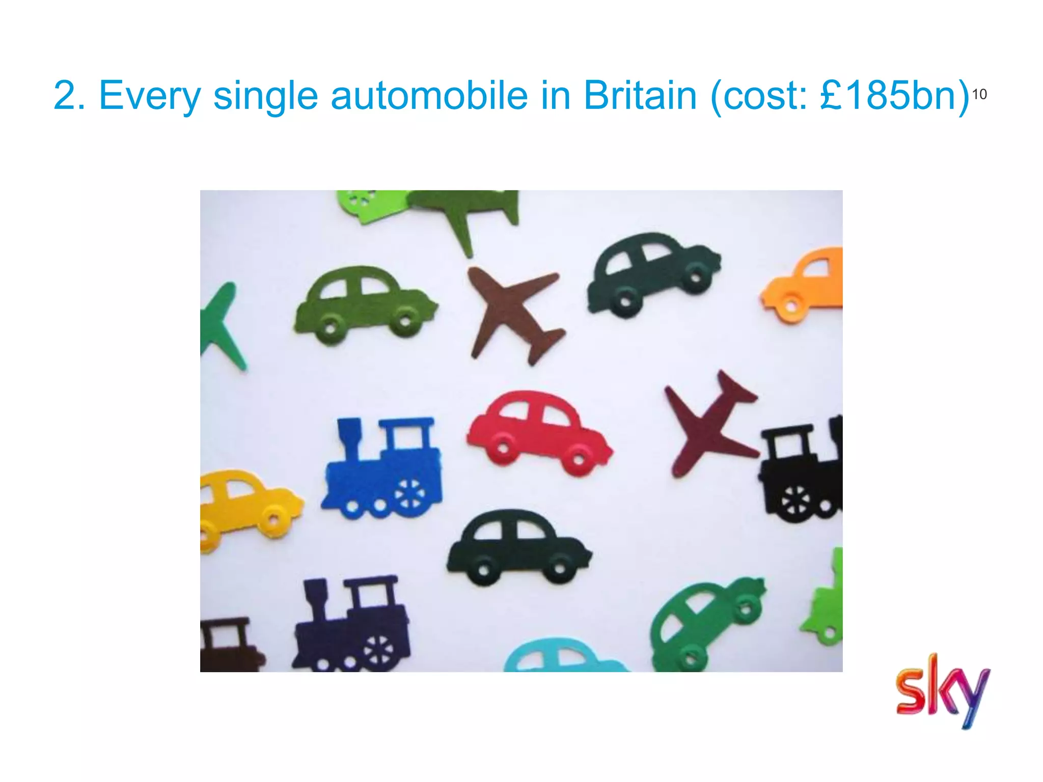10
2. Every single automobile in Britain (cost: £185bn)
 