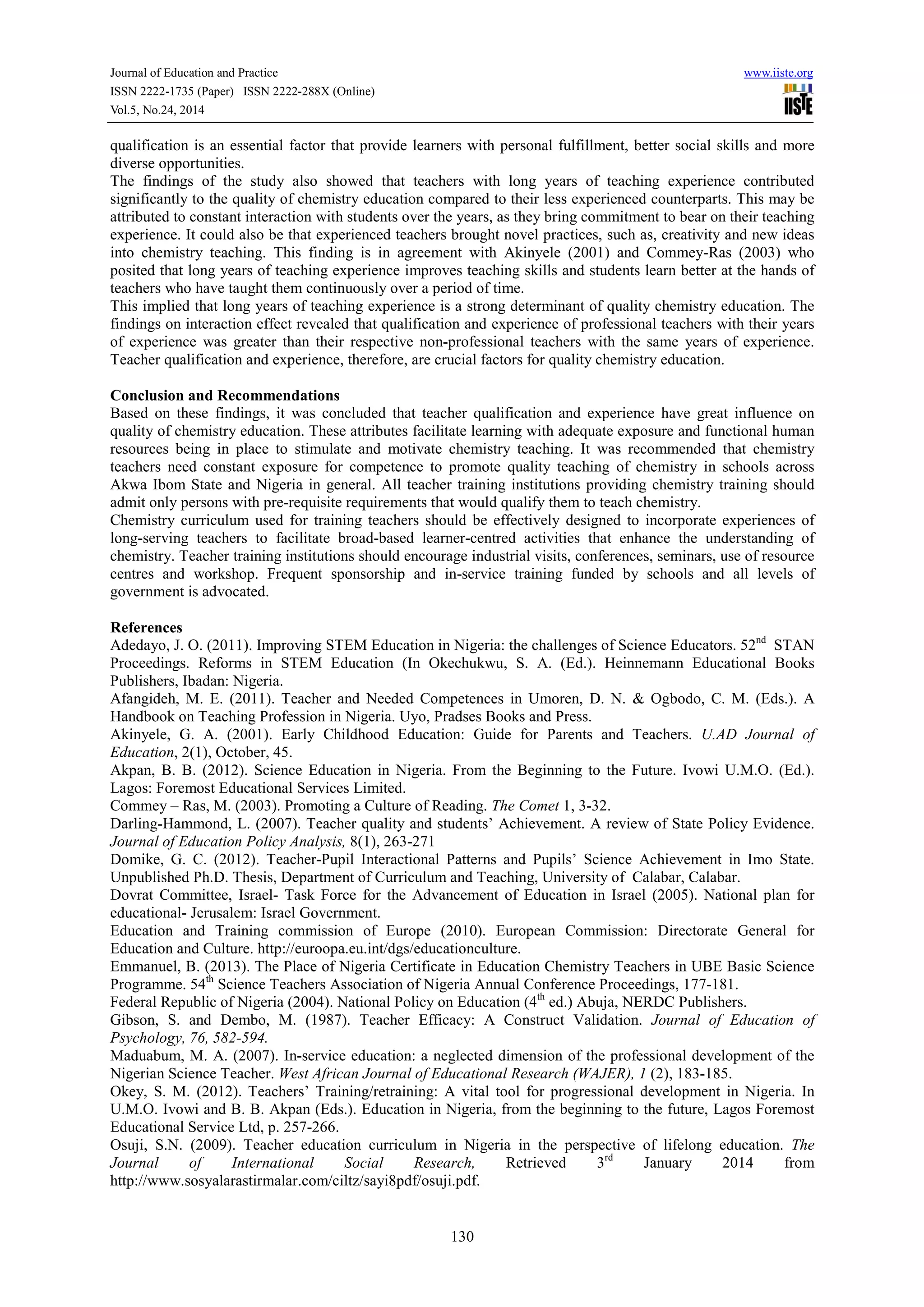 Teacher qualification and experience as determinants of quality ...