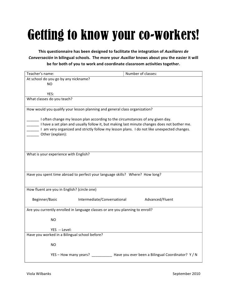 Getting To Know-You Questions For Work Template
