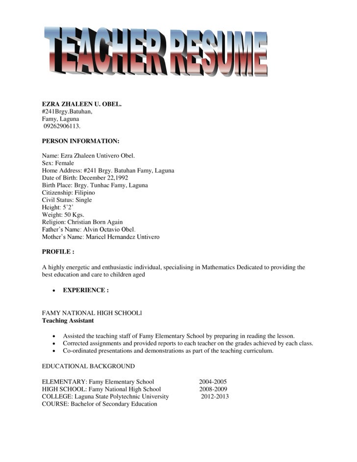 secondary education resumes