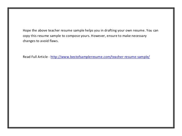 Teacher Resume Sample PDF Teacher Resume Sample PDF