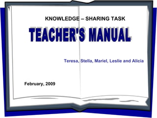TEACHER'S MANUAL KNOWLEDGE – SHARING TASK February, 2009 Teresa, Stella, Mariel, Leslie and Alicia 