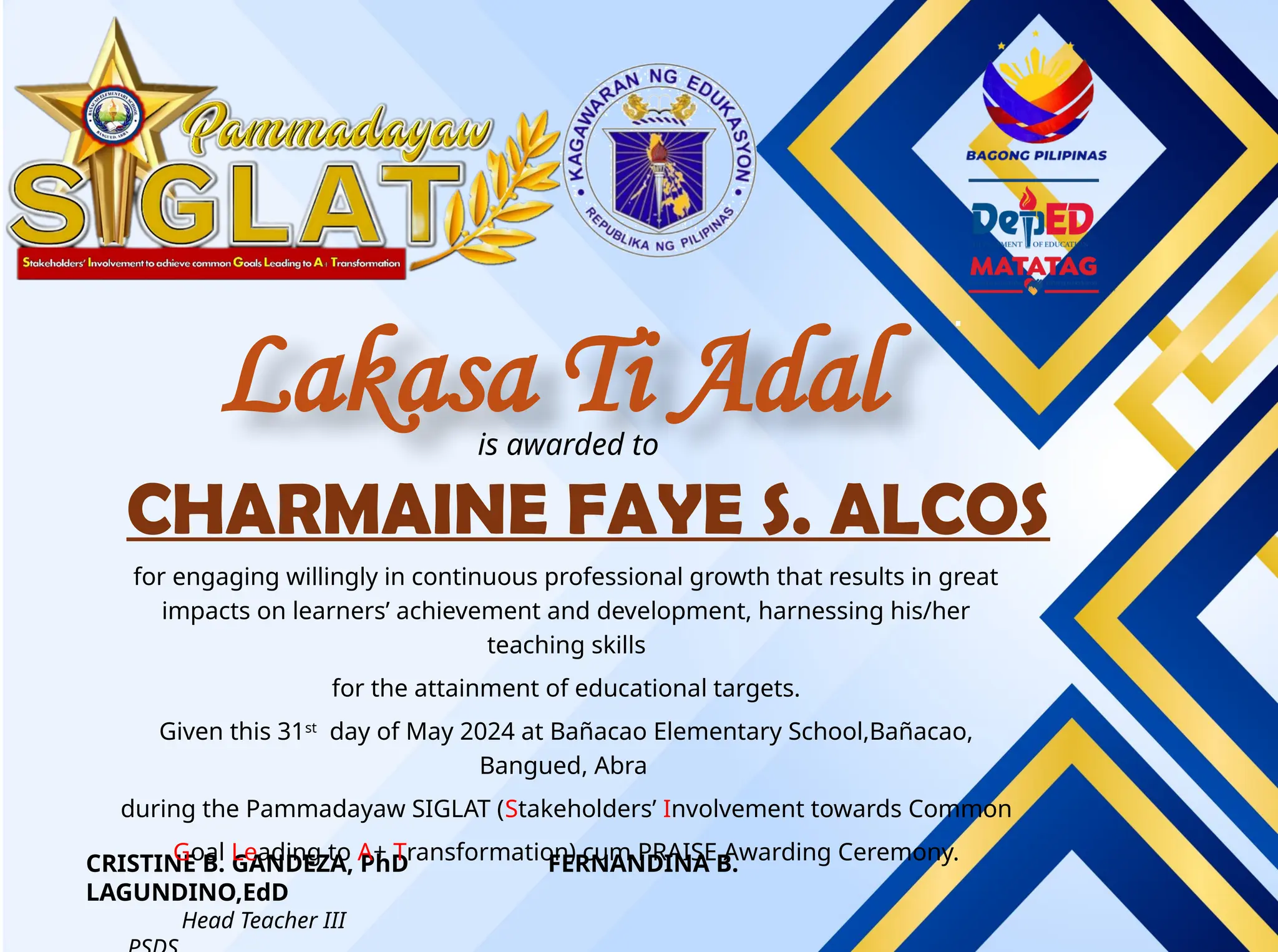 TEACHERS AWARDS AND RECOGNITION.PIMMADAYAW SIGLAT 2023 | PPTX