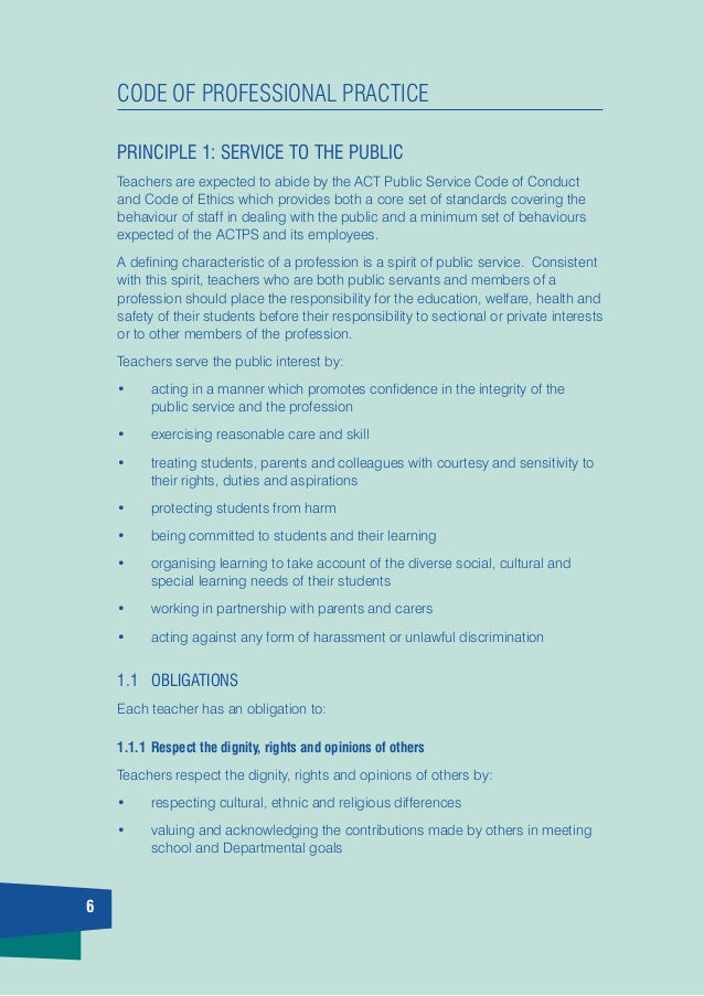 Teachers code of professional practice