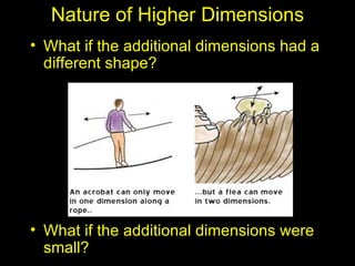Nature of Higher Dimensions
• What if the additional dimensions had a
  different shape?




• What if the additional dimensions were
  small?
 