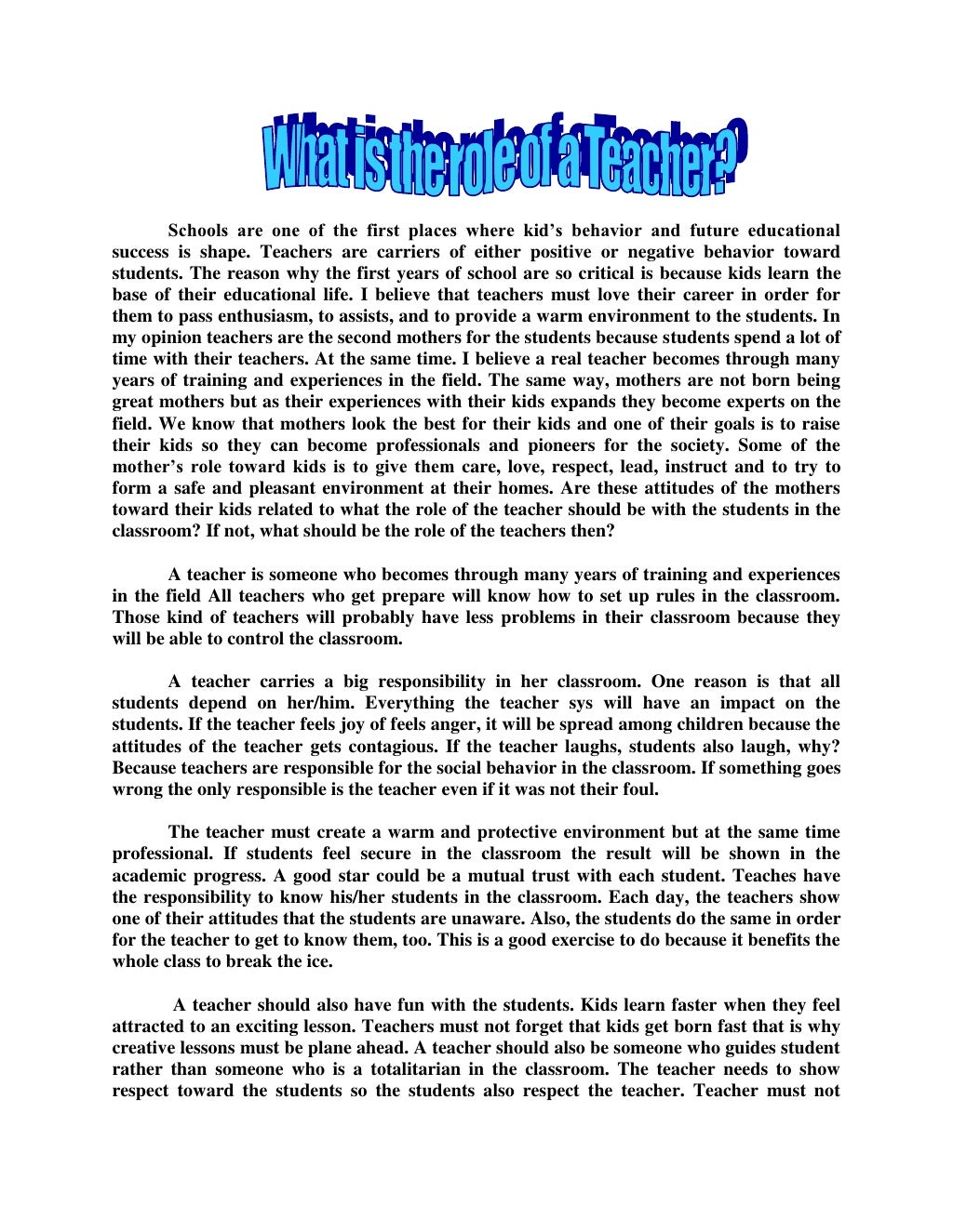 Essay on teachers