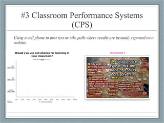 #3 Classroom Performance Systems (CPS) Using a cell phone to post text or take polls where results are instantly reported on a website. 