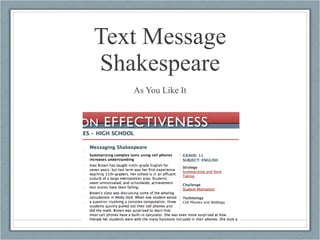 Text Message Shakespeare As You Like It 