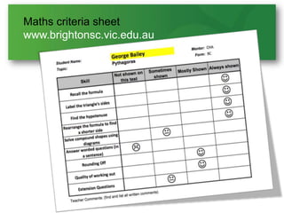 Maths criteria sheet
www.brightonsc.vic.edu.au
 