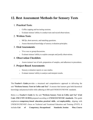 Teachers Guide Perform sensory tests in coffee and Tea including ...