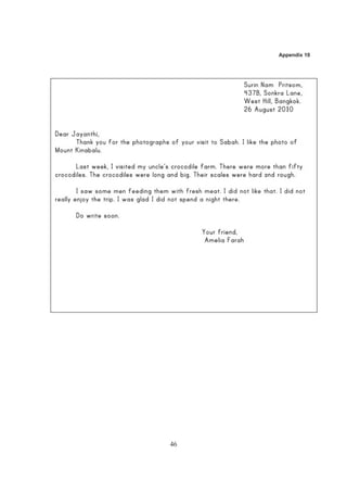 Appendix 10




Instruction: Listen to the statements carefully and state ‘true’ or ‘false’.
 1. Surin Nam Pritsom lives in Bangkok.            True / False
 2. She visited her grandfather’s farm.            True / False
 3. There were less than fifty crocodiles in the   True / False
     farm.
 4. The crocodiles had hard and rough scales.      True / False
 5. The men fed them fish.                         True / False
 6. Surin did not enjoy the trip.                  True / False




                               46
 