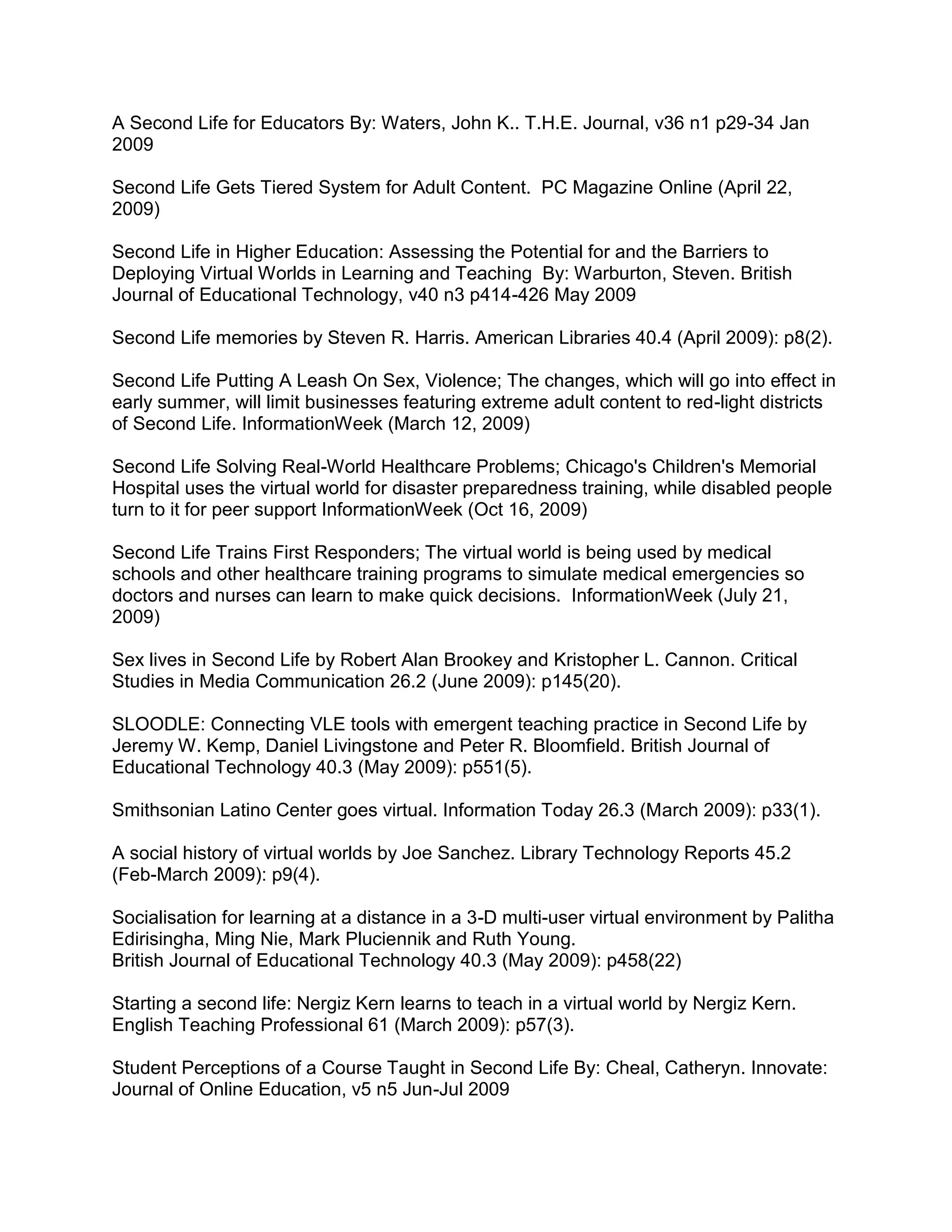 Teachers In  Second Life