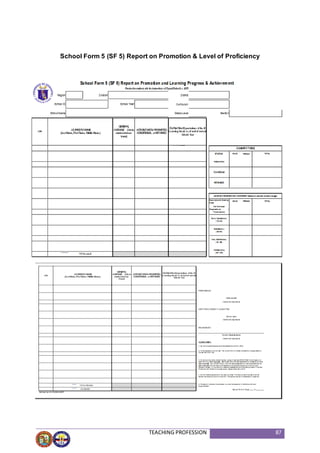 TEACHING PROFESSION 87
School Form 5 (SF 5) Report on Promotion & Level of Proficiency
 