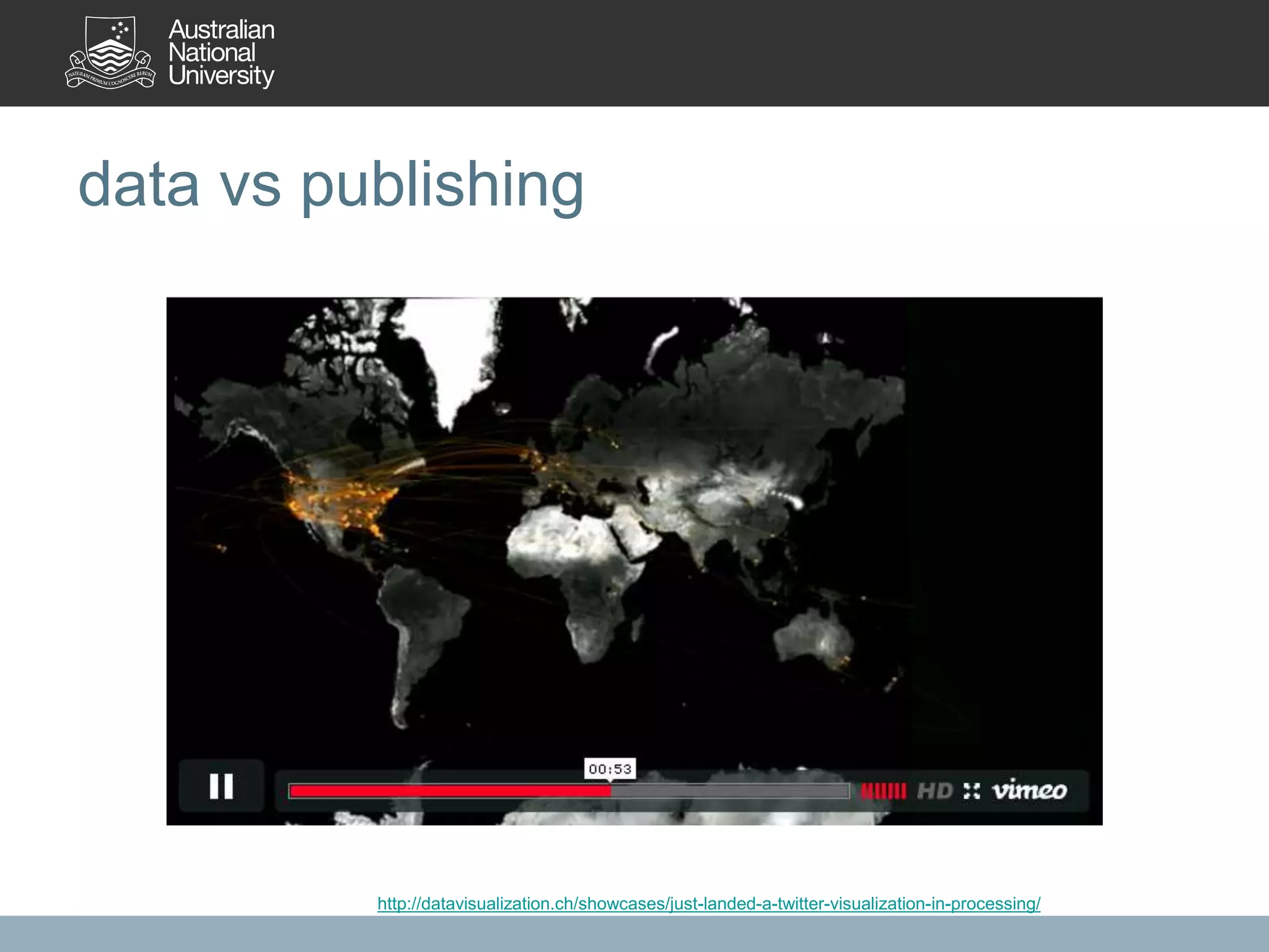 data vs publishing
http://datavisualization.ch/showcases/just-landed-a-twitter-visualization-in-processing/
 