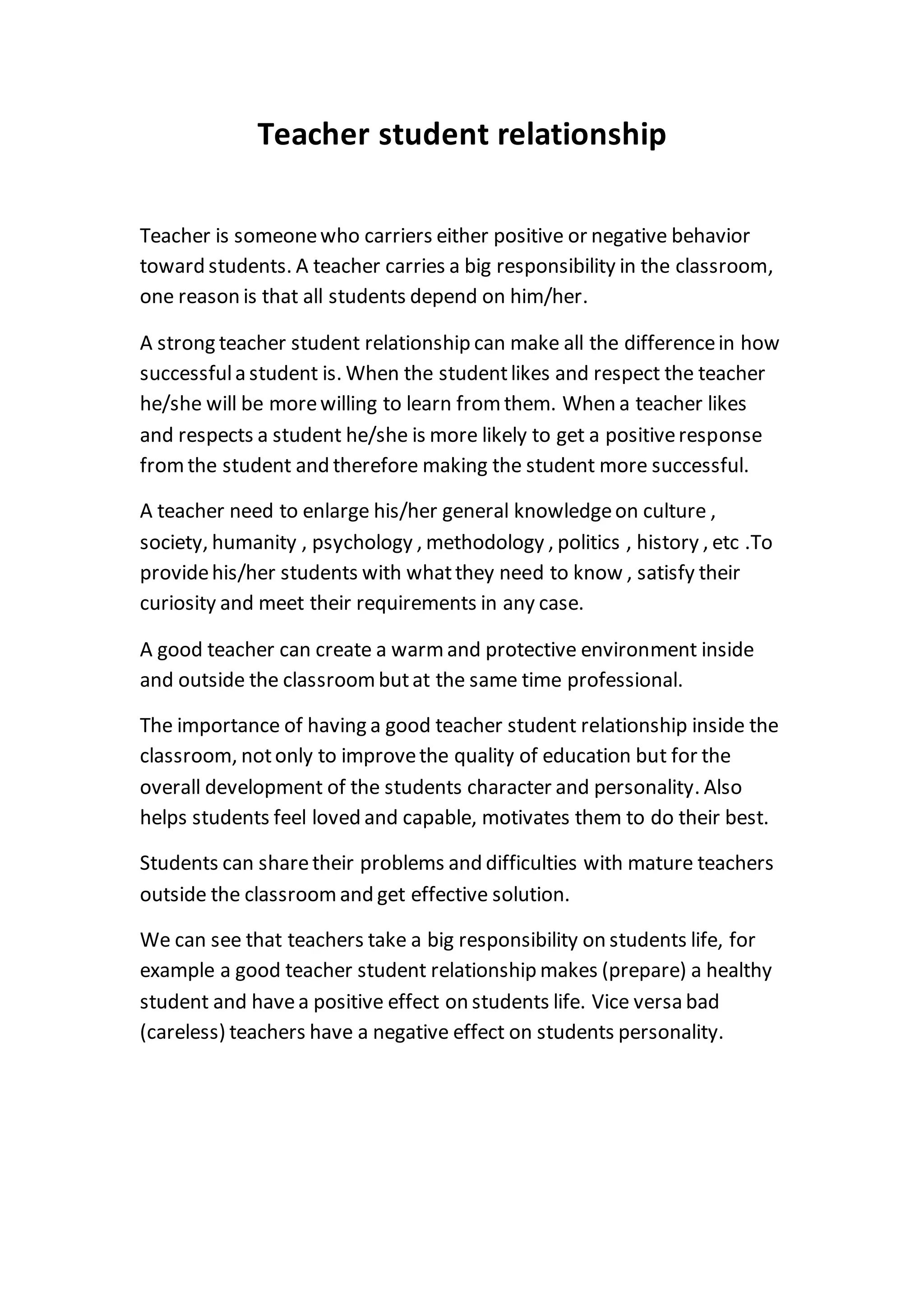 Teacher student relationship | DOCX | Education
