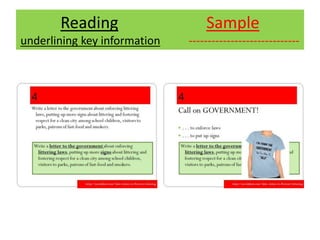 Reading Sample
underlining key information -----------------------------
 