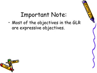 Important Note:
• Most of the objectives in the GLR
are expressive objectives.
 