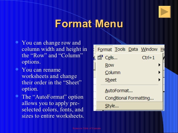 teaching excel excel format menu