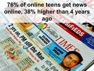 76% of online teens get news online, 38% higher than 4 years ago