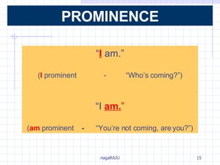 “ I   am.” ( I  prominent  - “Who’s coming?”) “ I  am. ” ( am  prominent  -  “You’re not coming, are you?”) PROMINENCE 