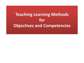 Teaching Learning Methods
for
Objectives and Competencies
 