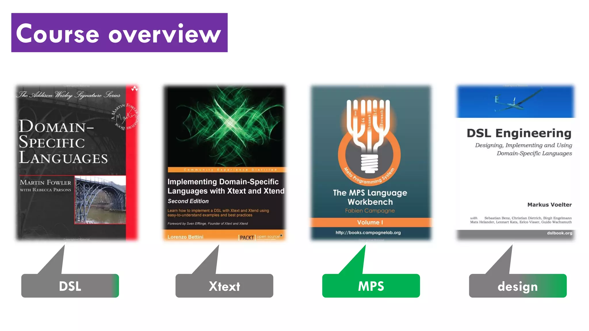 Course overview
DSL Xtext MPS design
 