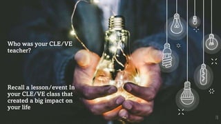 Recall a lesson/event In
your CLE/VE class that
created a big impact on
your life
70
Who was your CLE/VE
teacher?
 