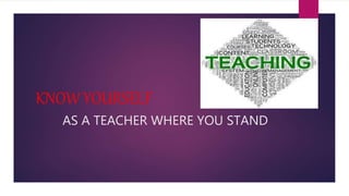 KNOW YOURSELF
AS A TEACHER WHERE YOU STAND
 