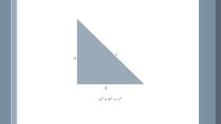 𝑎2
+ 𝑏2
= 𝑐2
𝑎
𝑏
𝑐
 