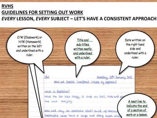 RVHS
GUIDELINES FOR SETTING OUT WORK
EVERY LESSON, EVERY SUBJECT – LET’S HAVE A CONSISTENT APPROACH!
 