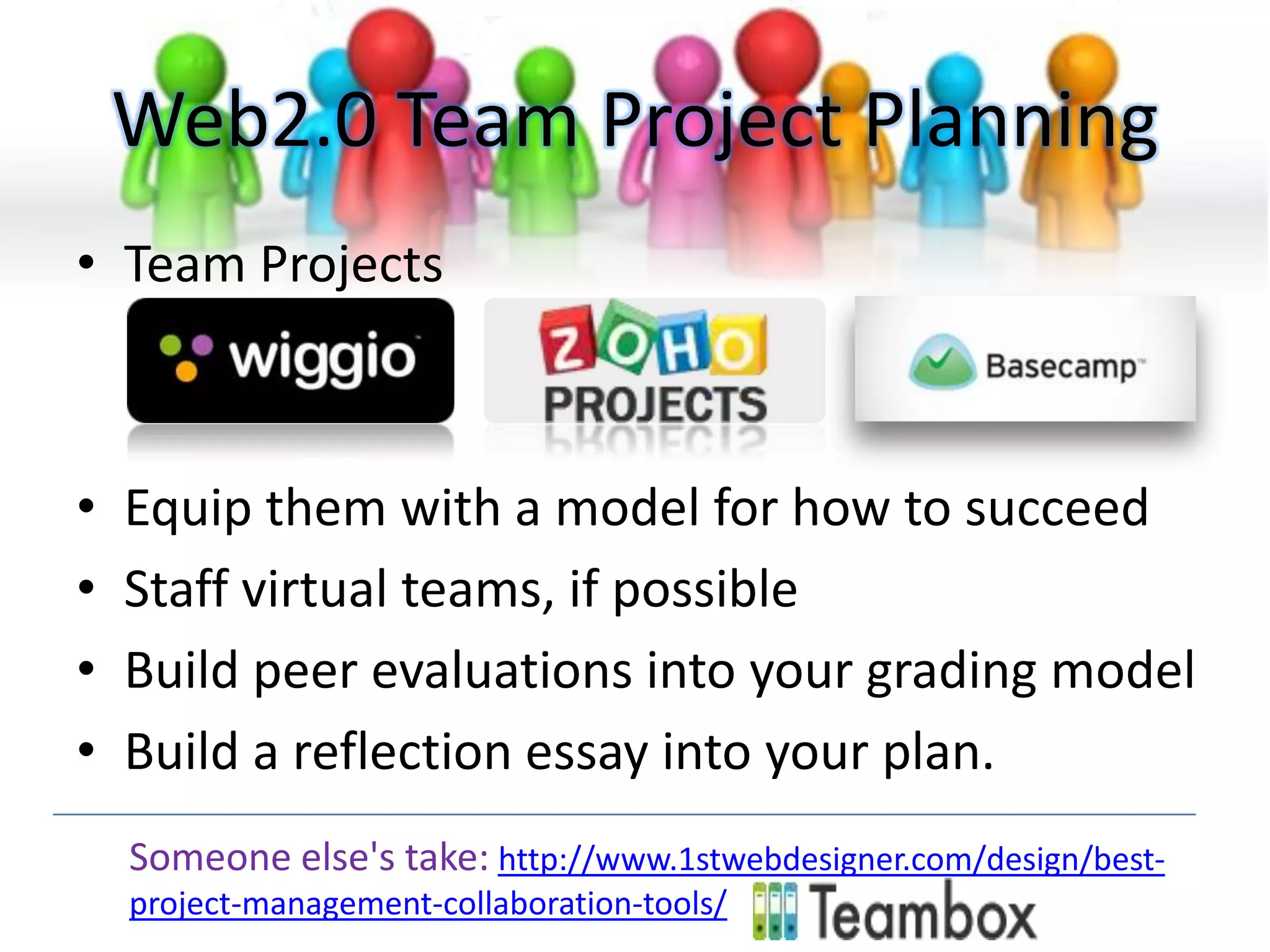 Social Sharing
• Teach community service/participation
• Use class wide and with teams to store
  knowledge
 