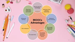 MOOCs
Advantages
Sharing ideas &
knowledge
Improves cross
cultural a
relationship
Enhances
active learning
Encourages
flipping the
classroom
Knowledge
sharing in
Discussion
Forum
No exam fever
Peer evaluation
Self paced
learning
Earn from
world class
universities
42
 