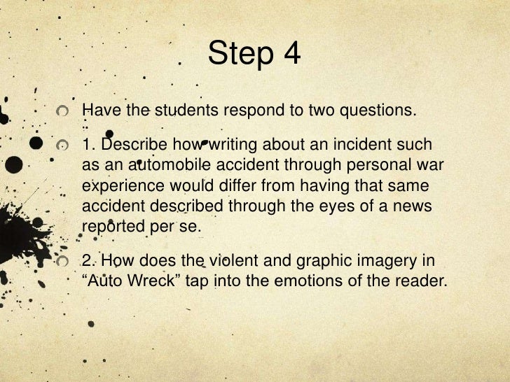 auto wreck by karl shapiro Start studying auto wreck learn vocabulary, terms, and more with flashcards, games, and other study tools search create log in sign karl shapiro: pulitzer. auto wreck by karl shapiro Start studying auto wreck learn vocabulary, terms, and more with flashcards, games, and other study tools search create log in sign karl shapiro: pulitzer.