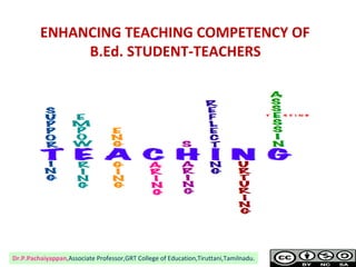 ENHANCING TEACHING COMPETENCY OF
B.Ed. STUDENT-TEACHERS
Dr.P.Pachaiyappan, Associate Professor,GRT College of Education,Tiruttani,Tamilnadu.
 