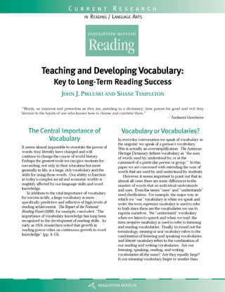 Teaching & developing vocabulary