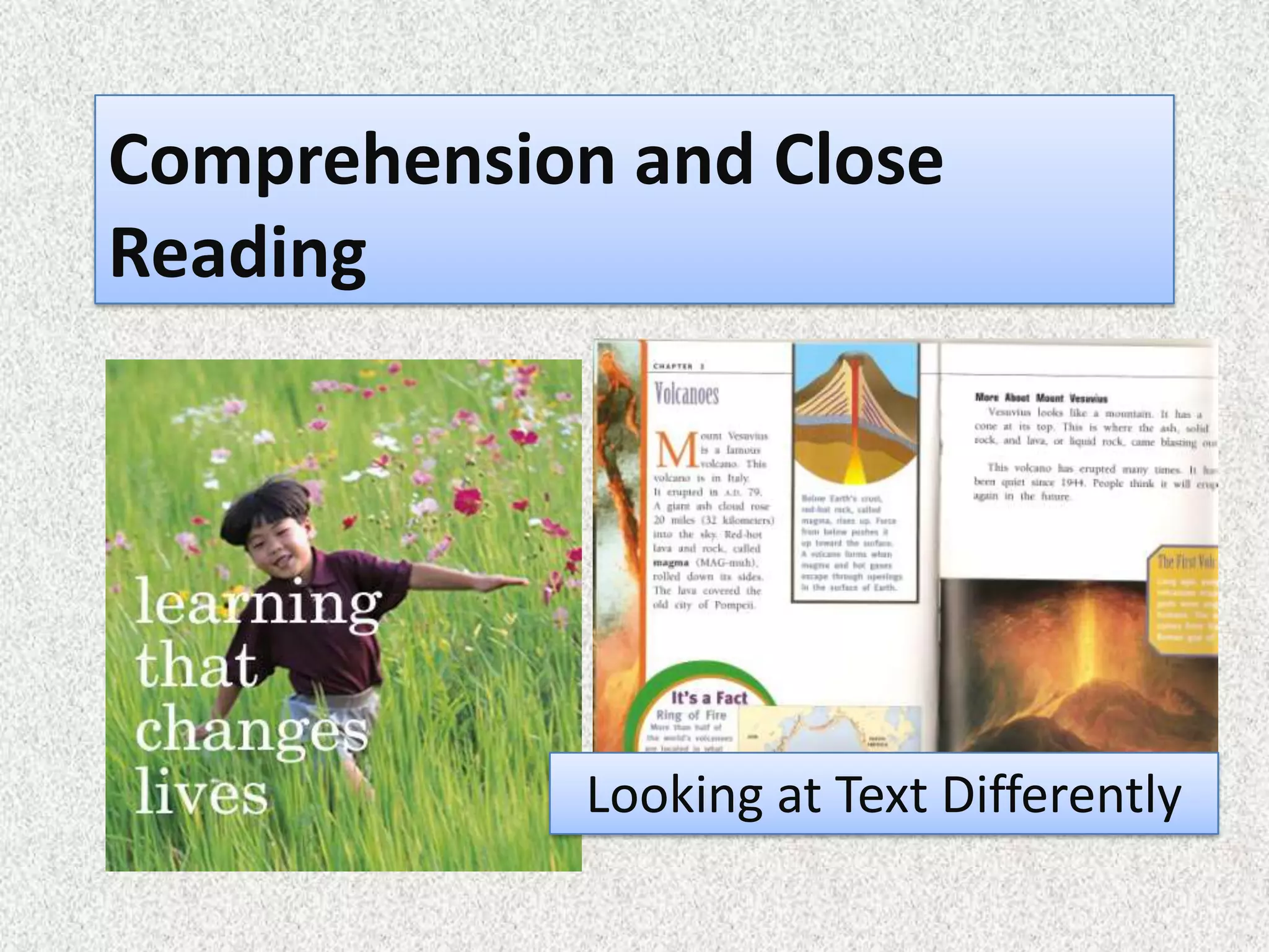 Comprehension and Close
Reading




             Looking at Text Differently
 