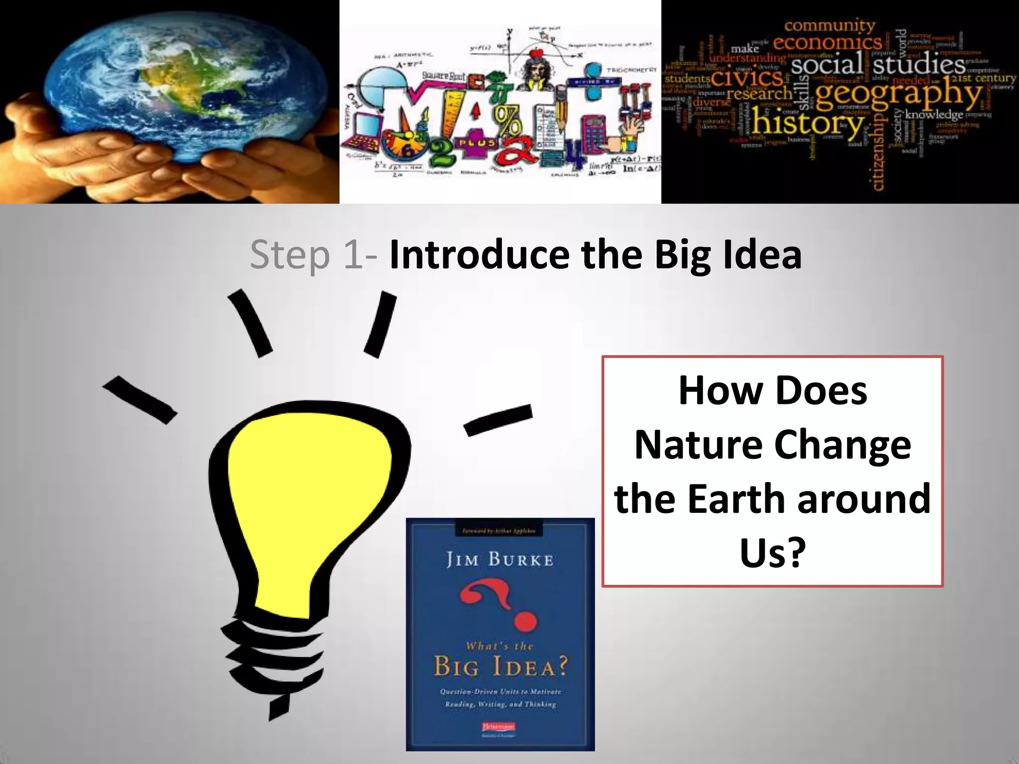 Step 1- Introduce the Big Idea

                      How Does
                    Nature Change
                   the Earth around
                         Us?
 