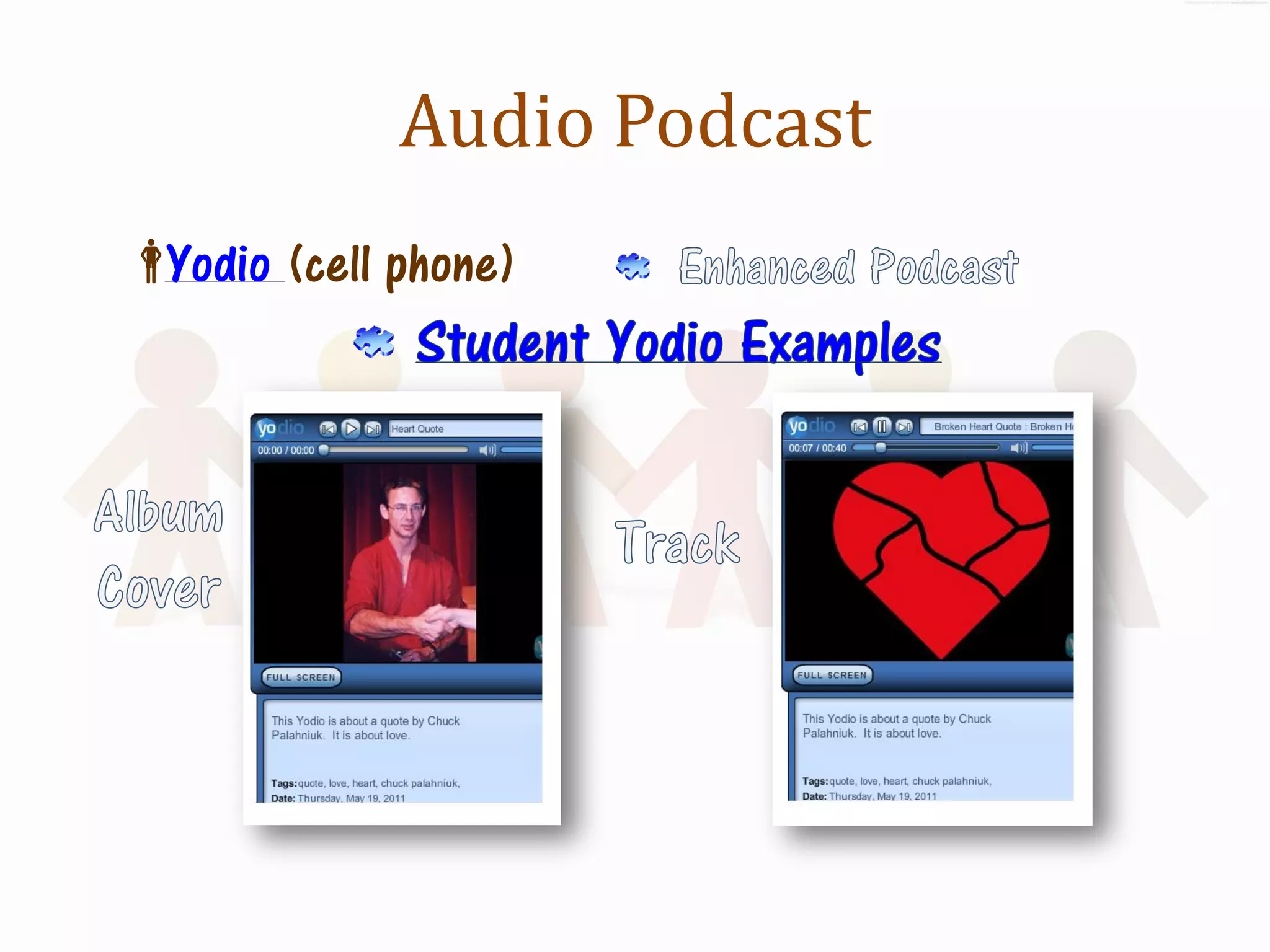 Audio Podcast
 (cell phone)
 Yodio
 