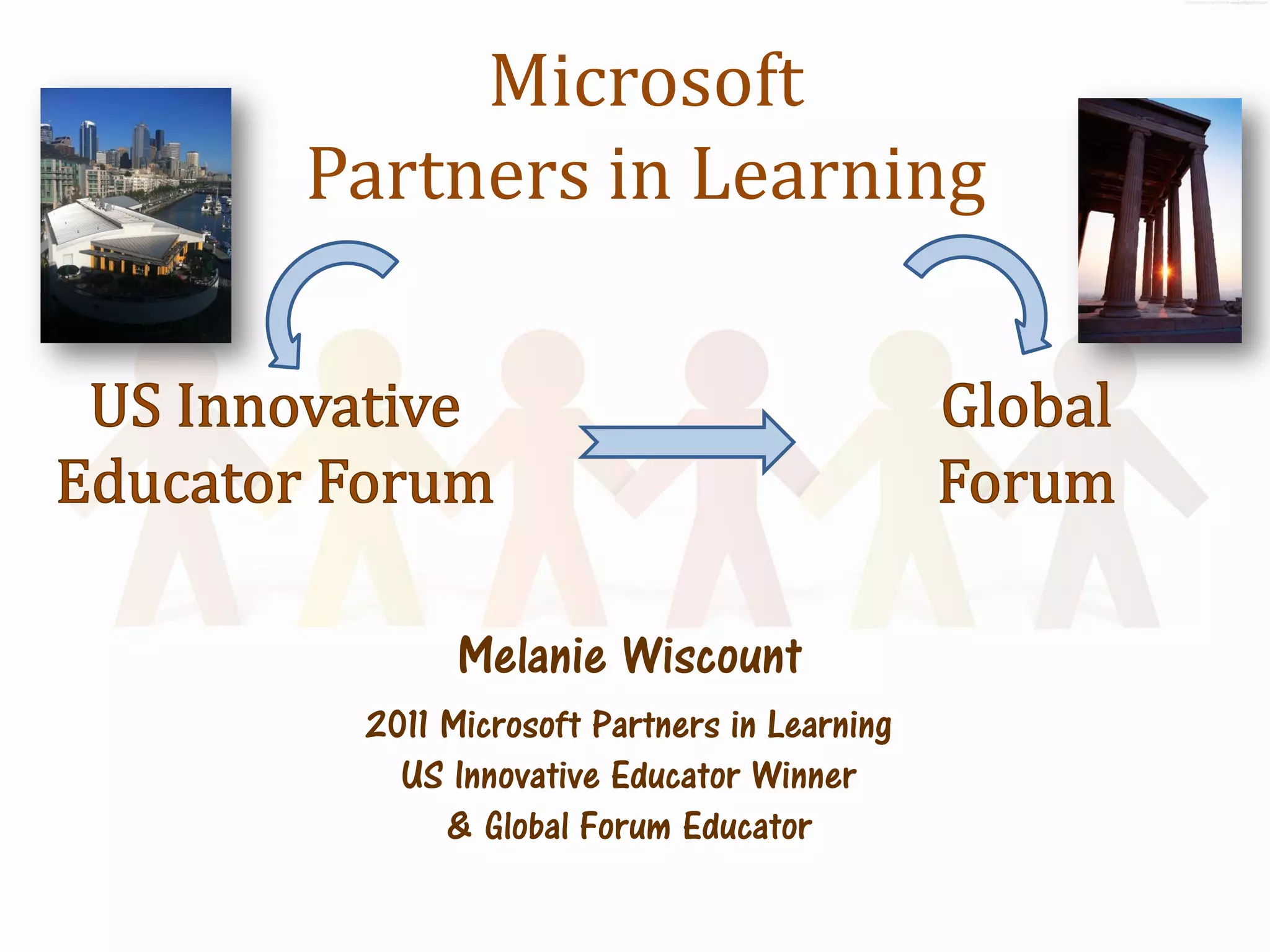 Microsoft
Partners in Learning




       Melanie Wiscount
 2011 Microsoft Partners in Learning
   US Innovative Educator Winner
      & Global Forum Educator
 