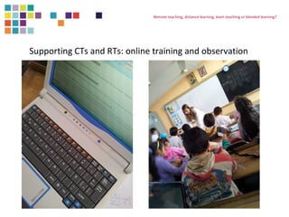 Remote teaching, distance learning, team teaching or blended learning? 
Supporting CTs and RTs: online training and observation 
 
