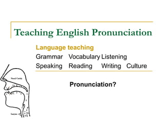 Teaching English Pronunciation
Language teaching
Grammar Vocabulary Listening
Speaking Reading Writing Culture
Pronunciation?
 