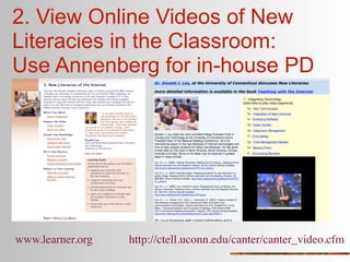 2. View Online Videos of New
Literacies in the Classroom:
Use Annenberg for in-house PD




www.learner.org   http://ctell.uconn.edu/canter/canter_video.cfm
 