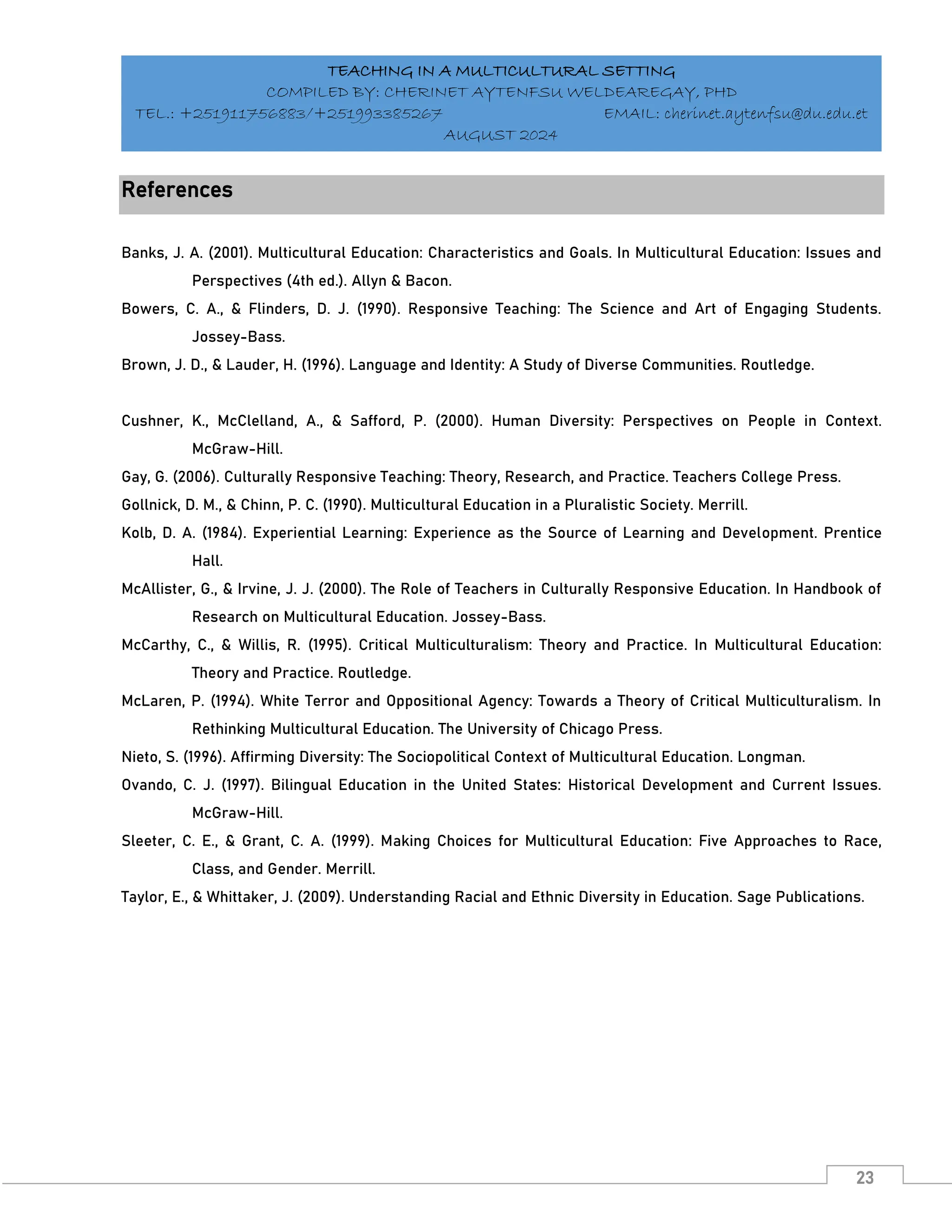 Teaching In A Multicultural Setting Lecture Notes Pdf