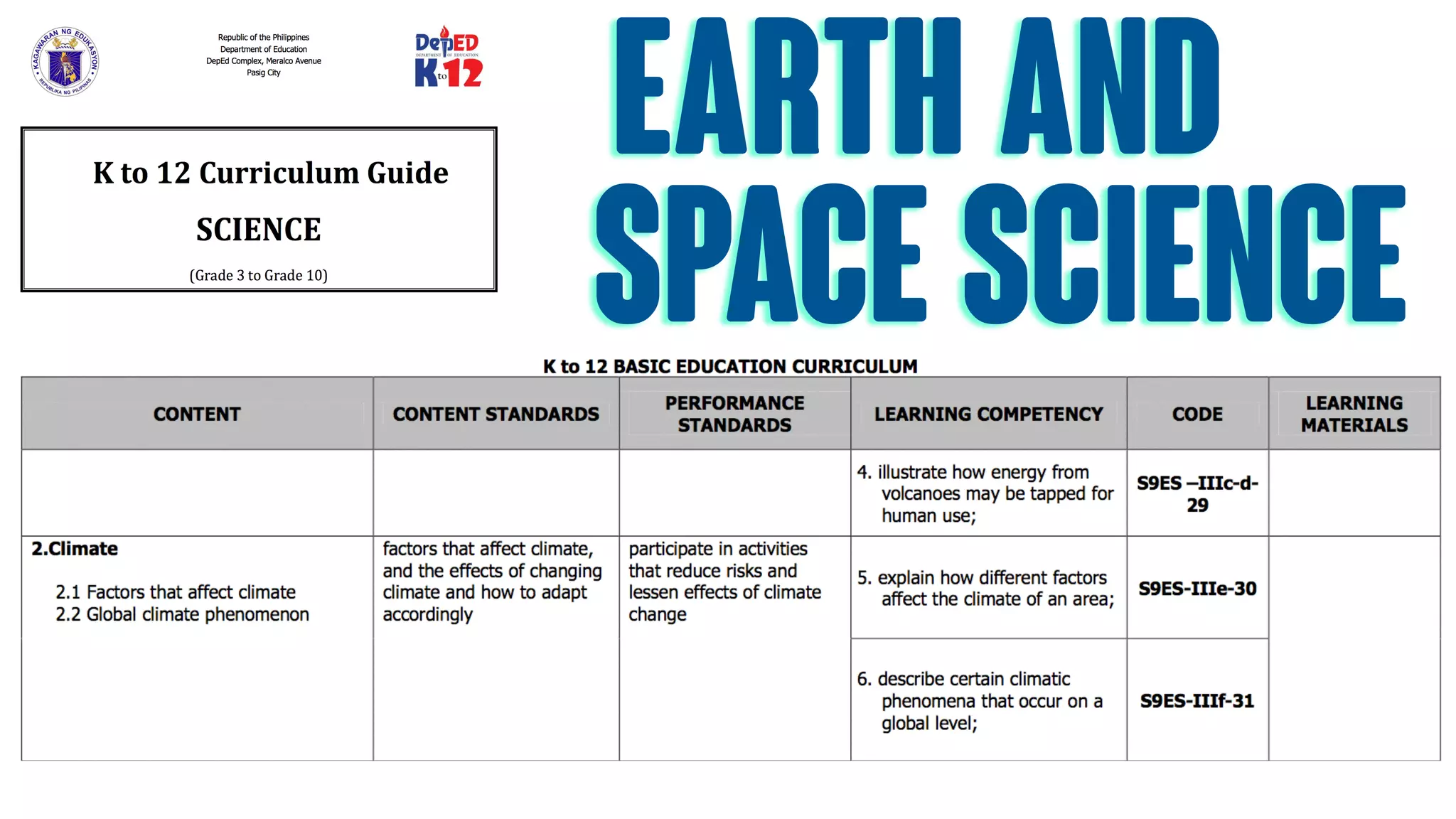 earth and
Space science
 