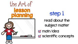 lesson
the Art of
planning
read about the
subject matter!
main idea
scientific concepts
step 1
 
