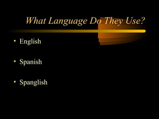 What Language Do They Use?

• English

• Spanish

• Spanglish
 