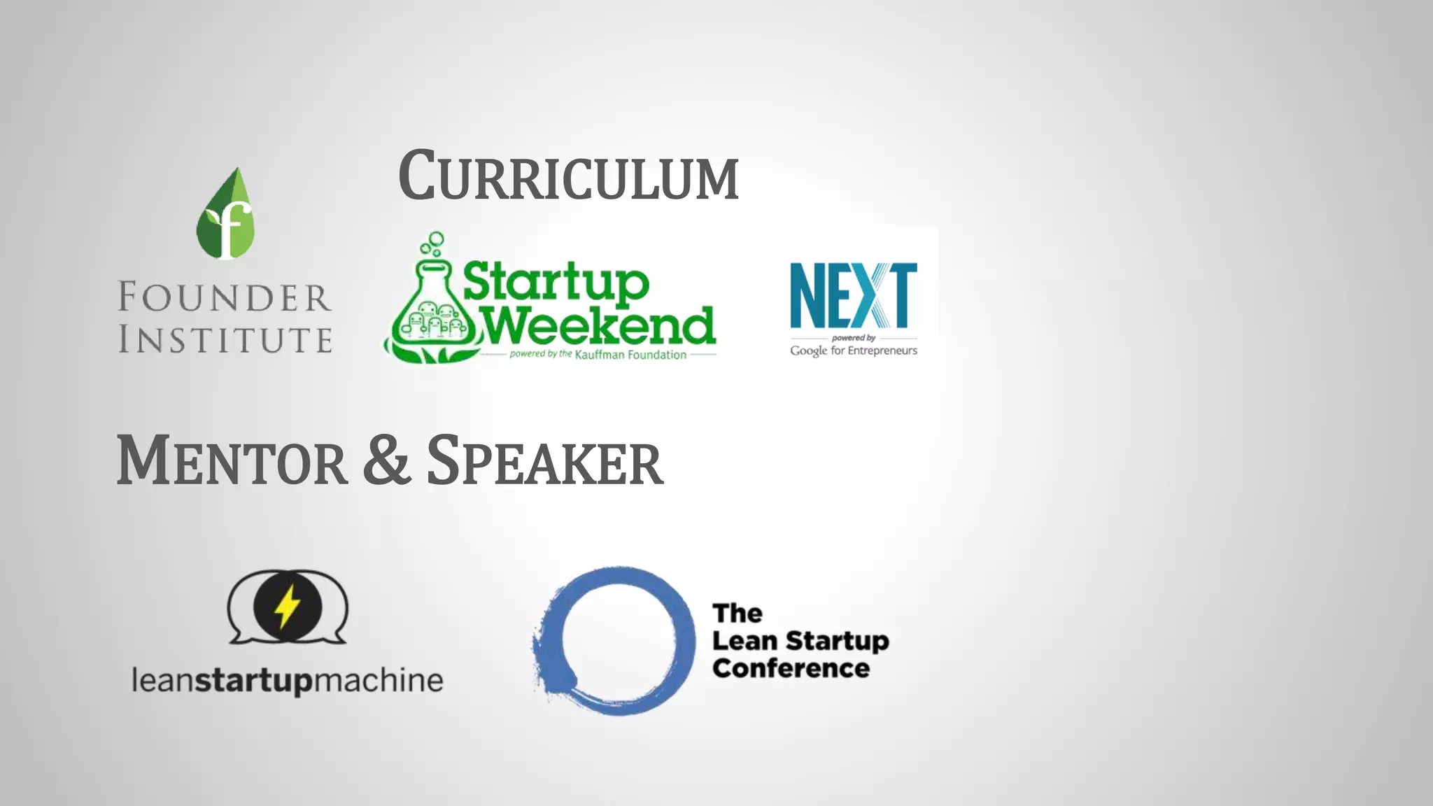 CURRICULUM
MENTOR & SPEAKER
 