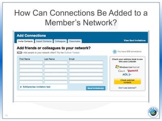 How Can Connections Be Added to a
Member’s Network?
15
 