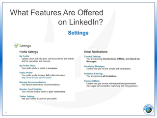 What Features Are Offered
on LinkedIn?
17
Settings
 