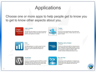 Applications
Choose one or more apps to help people get to know you
to get to know other aspects about you.
23
 
